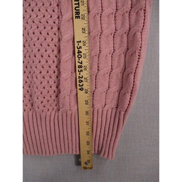 Pink Cable Knit Sweater Size - XXL 100% Polyester Crew Neck Long Sleeve - Picture 5 of 9